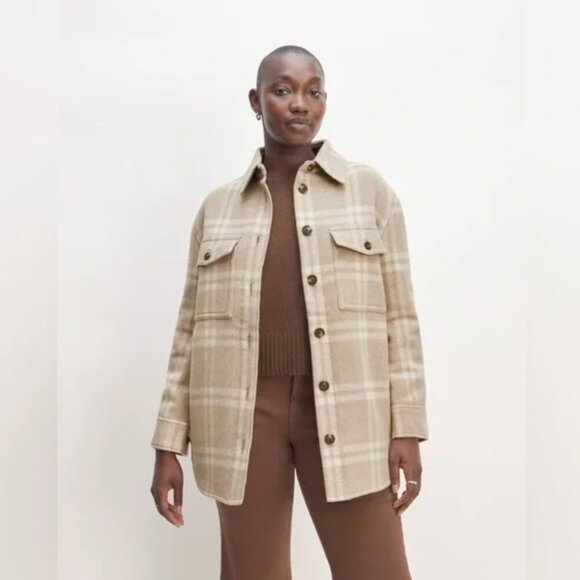Everlane | The Italian ReWool Oversized Shirt Jacket in Taupe/Cream - Size L - Picture 1 of 13